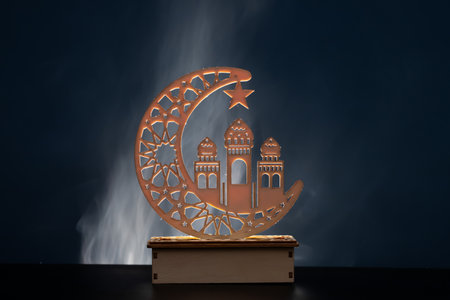 Ramadan Kareem background. Ornamental Arabic lantern glowing at nightの写真素材
