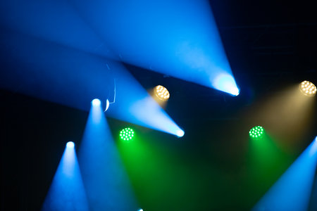 Stage light with colored spotlights and smoke. Concert and theatre sceneの写真素材
