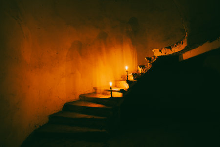 Ghost in abandoned, haunted house. Horror scene of scary spirit of a woman, halloween concept.の写真素材