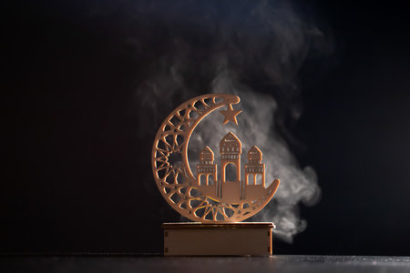 Ramadan Kareem background. Ornamental Arabic lantern glowing at nightの写真素材