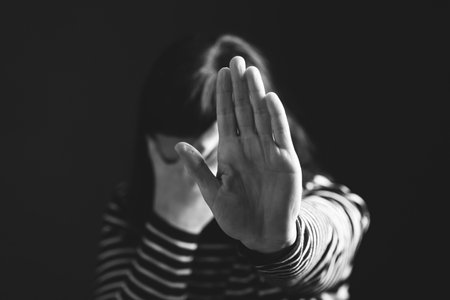 Women violence and abused concept. Stop domestic violence against women and human trafficking.の写真素材
