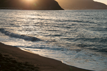 Panoramic beach landscape in magic sunset.の写真素材