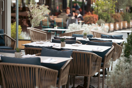 Budapest cafe tables, autumn mood.の写真素材