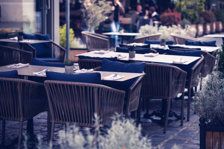 Budapest cafe tables, autumn mood.の写真素材