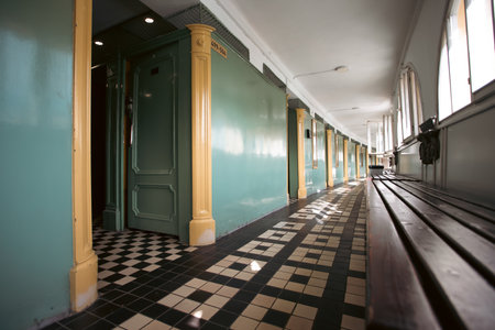 Szechenyi spa bath interior, Budapest, Hungary. Szechenyi Medicinal Bath is the largest medicinal bath in Europe.の写真素材