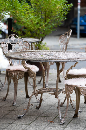 Budapest cafe tables, autumn mood.の写真素材