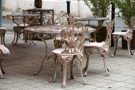 Budapest cafe tables, autumn mood.の写真素材