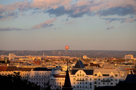 View of Budapest parliament at sunset, Hungaryの写真素材