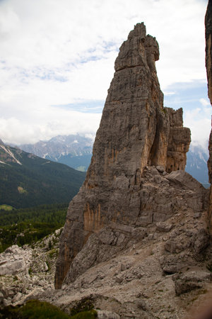 Majestic Cinque Torri in Dolomite Alps. Amazing nature lanscape background.の写真素材