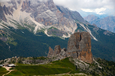Majestic Cinque Torri in Dolomite Alps. Amazing nature lanscape background.の写真素材