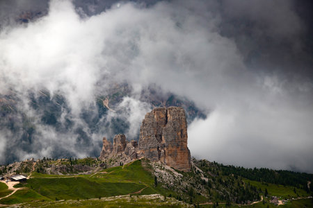 Majestic Cinque Torri in Dolomite Alps. Amazing nature lanscape background.の写真素材