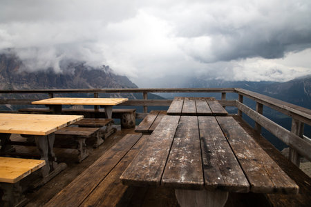 Impressive view from the trail to Nuvolau refuge, Dolomites, South Tirol, Italy.の写真素材