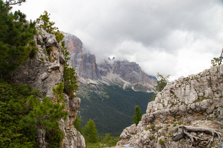Majestic Cinque Torri in Dolomite Alps. Amazing nature lanscape background.の写真素材