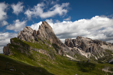 Amazing landscape of the Dolomites Alps. Odle mountain range, Seceda peak in Dolomites Alps, South Tyrol, Italy, Europe.の写真素材