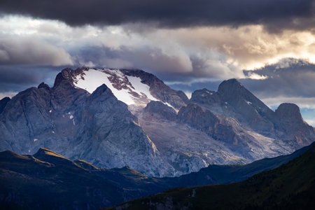 Snowy Marmolada Glacier, Fassa Valley, Trentino Alto Adige, Dolomiti Range, Italyの写真素材