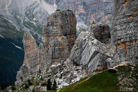 Majestic Cinque Torri in Dolomite Alps. Amazing nature lanscape background.の写真素材