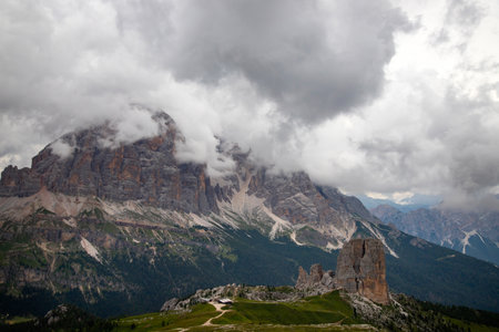 Majestic Cinque Torri in Dolomite Alps. Amazing nature lanscape background.の写真素材