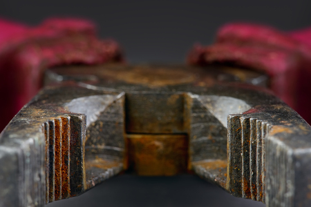 Close-up of an old rusty pliers lying openの写真素材