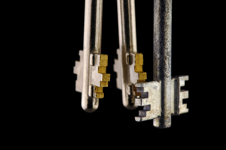 close-up of three keys for chubb detector lockの写真素材