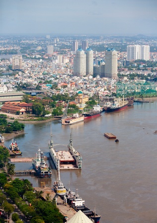 HO CHI MINH CITY, VIETNAM - DECEMBER 10, 2011: View of Ho Chi Minh City (Saigon) from the observation deck of the Bitexco financial tower. のeditorial素材