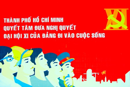 HO CHI MINH CITY, VIETNAM - DECEMBER 10, 2011 Communist propaganda posters in the streets of Ho Chi Minh City, 10 december 2011, Ho Chi Minh City, Vietnam  のeditorial素材