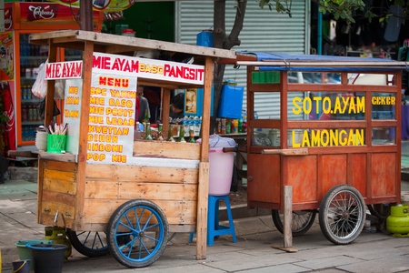 JAKARTA - DECEMBER 28, 2011: Indonesian food stalls in Kota, Jakarta, december 28, 2011 in Indonesiaのeditorial素材