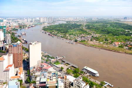 HO CHI MINH CITY, VIETNAM - DECEMBER 10, 2011: View of Ho Chi Minh City (Saigon) from the observation deck of the Bitexco financial tower. 

のeditorial素材