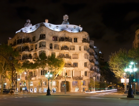 Casa Mila by nightのeditorial素材