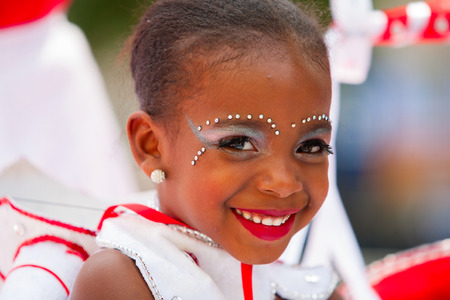 ROTTERDAM, THE NETHERLANDS - JULY 19, 2014, Young carnival dancer at the Summer Carnival street parade in Rotterdam on July 19 in Rotterdam, The Netherlandsのeditorial素材