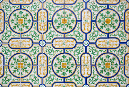 Portuguese painted tin-glazed ceramic tile workの写真素材