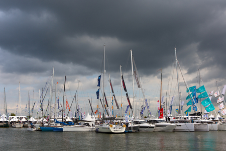 Lelystad, The Netherlands - September 8, 2018: HISWA in-water boat show at Bataviahaven, Lelystad, The Netherlandsのeditorial素材