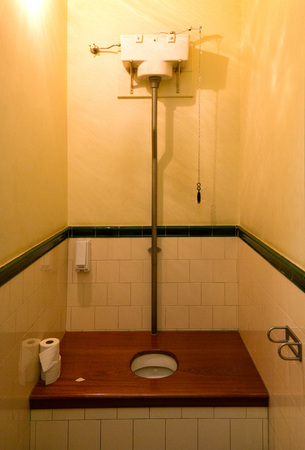 Traditional Dutch toilet in an old train station, the Netherlandsの写真素材