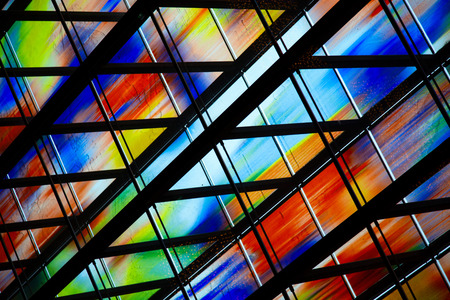 Glass wall of the museum of sound and vision at the Mediapark of Hilversum, the Netherlands