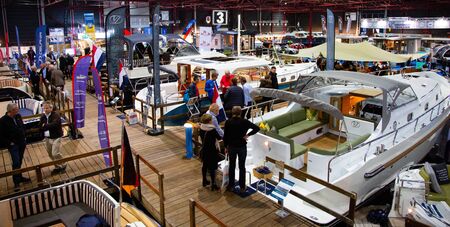 Leeuwarden, The Netherlands - February 8: Boat Holland indoor boat show at WTC Expo, Leeuwarden, The Netherlandsのeditorial素材