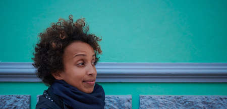 Portrait of a woman with afro hair with copy spaceの写真素材