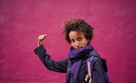 Portrait of a woman with afro hair with copy spaceの写真素材