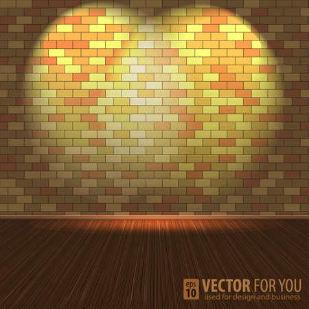 Brick wall with lighting and wooden floors, illustrationのイラスト素材