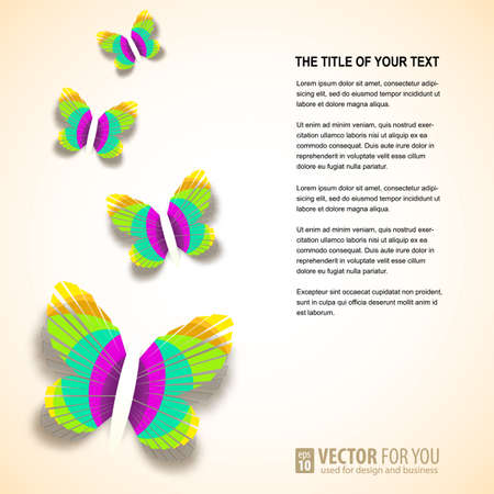 Background for presentations or greeting cards. Colored butterflies cut from paper.のイラスト素材
