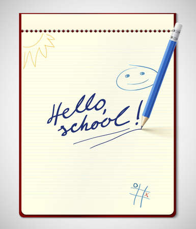 Hello school, notebook with inscription vector illustration.のイラスト素材
