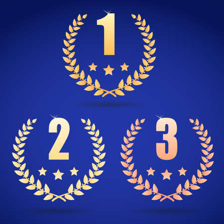 Laurel wreath of the winner Set of gold, silver and bronze symbolsのイラスト素材