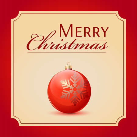 Classic Christmas ball red and glossy decoration. Happy New Year bauble beautiful. Merry Xmas greeting card design.のイラスト素材
