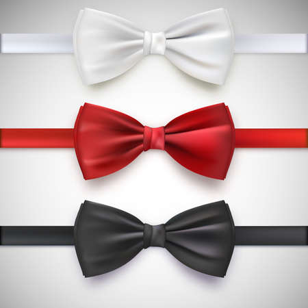 Realistic white, black and red bow tie, vector illustration, isolated on white backgroundのイラスト素材