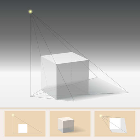 The principle of constructing the shadow. Geometric construction, teaching illustrationのイラスト素材