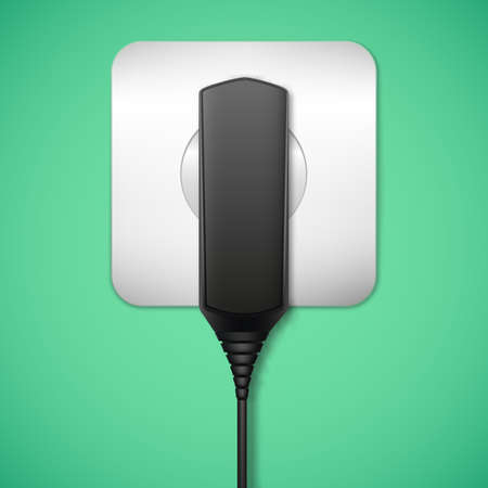 Charger into an electrical outlet. Electronic gadget closeup.のイラスト素材