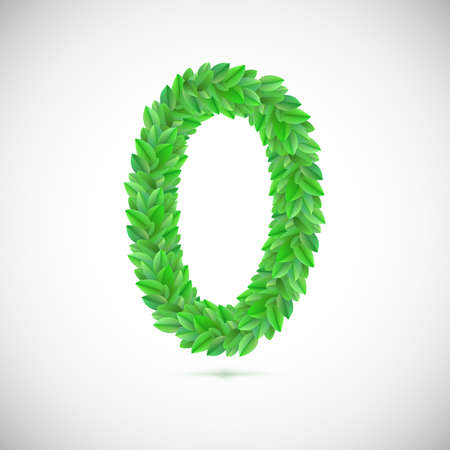 Zero figure made up of green leaves,  vector illustrationのイラスト素材