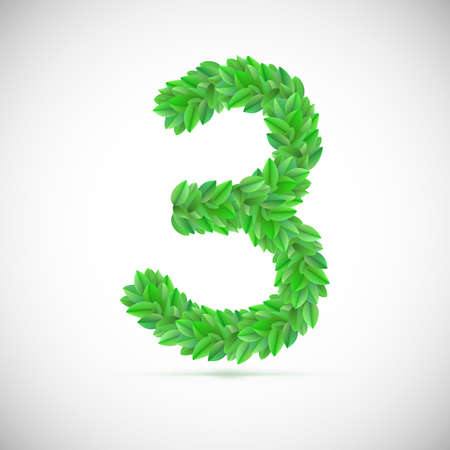 Number three, made up of green leaves, vector illustrationのイラスト素材
