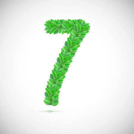 Number seven, made up of green leaves, vector illustrationのイラスト素材