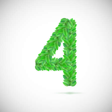 Number four, made up of green leaves, vector illustrationのイラスト素材