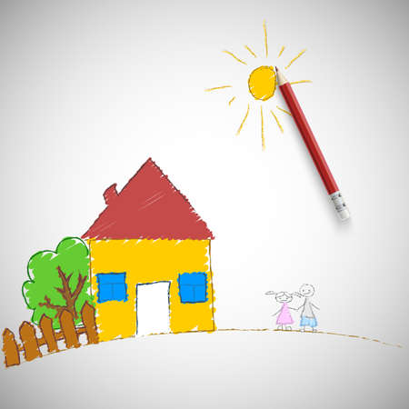 Children painting  Children s drawing a pencil, illustration のイラスト素材