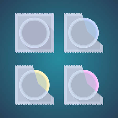 Flat icons of colored condom  Open and closed packing, vector illustration のイラスト素材